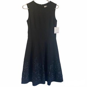Calvin Klein Black A-Line Sleeveless Dress with Embroidery